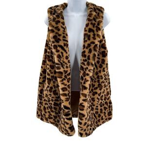 Easel Cheetah Faux Fur Long Sleeveless Vest